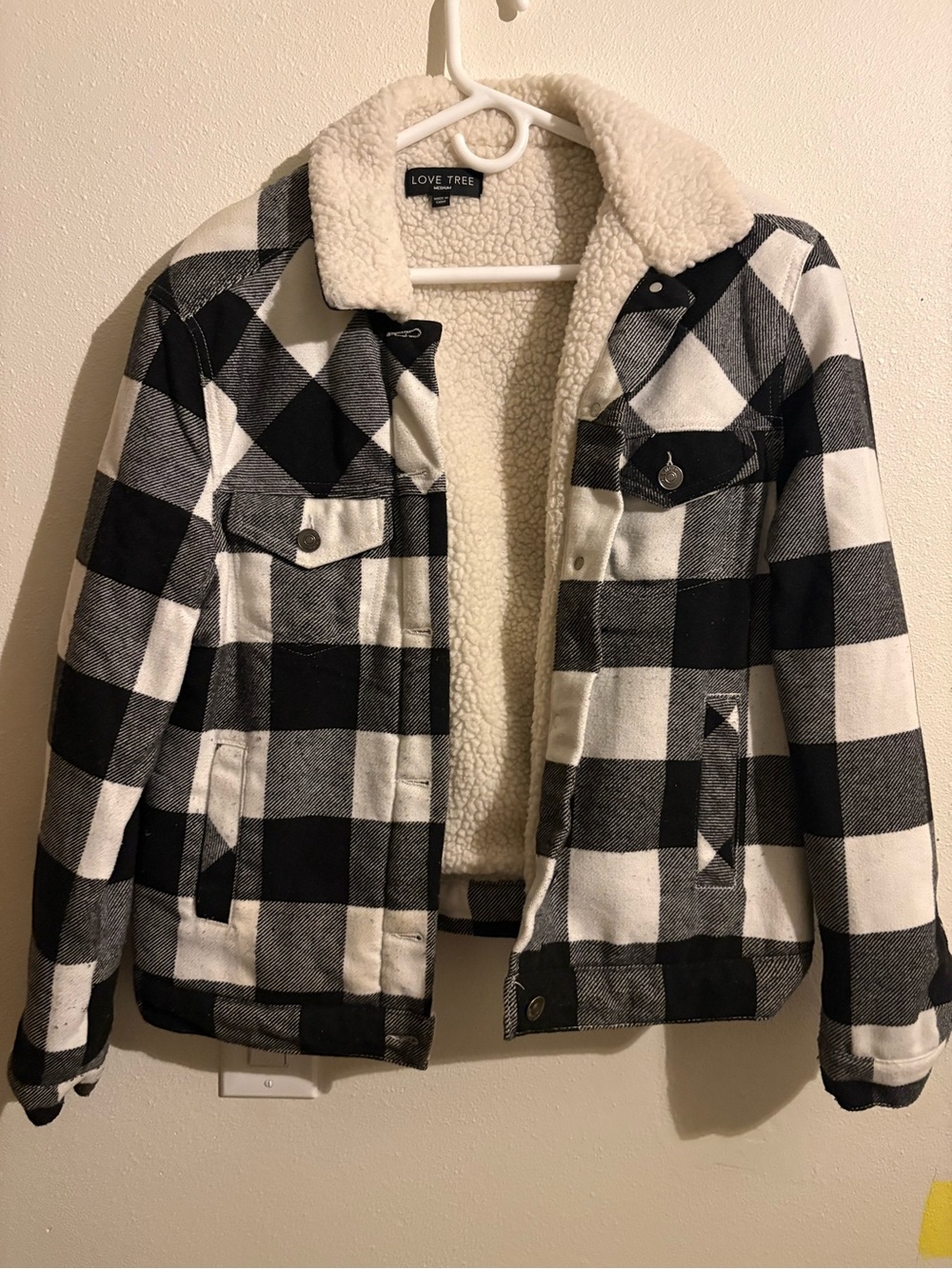 Love Tree Black and White Plaid Teddy-Lined Jacket
